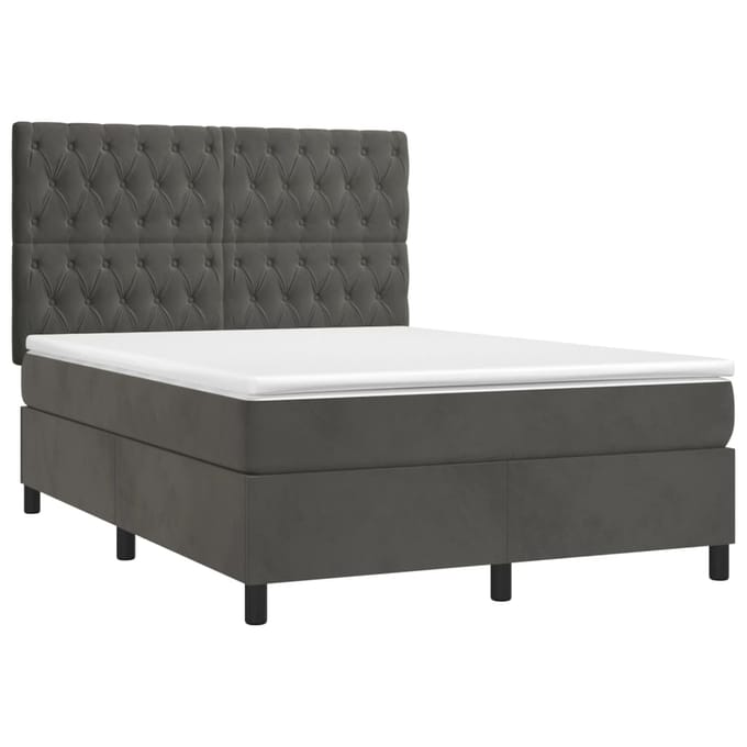 vidaXL - Boxspring - met - matras - en - LED - fluweel - donkergrijs - 140x200 - cm