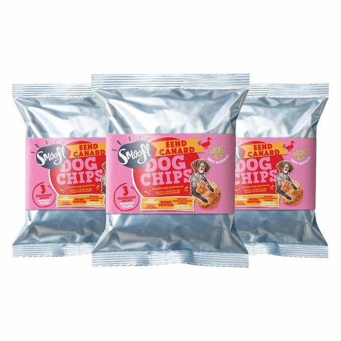 Smoofl Hondensnack Dog Chips Eend - 3 x 50 gr - Voordeelverpakking