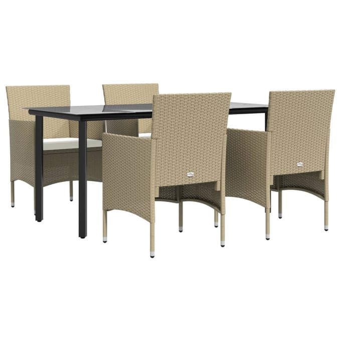 vidaXL - 5-delige - Tuinset - met - kussens - beige - en - zwart