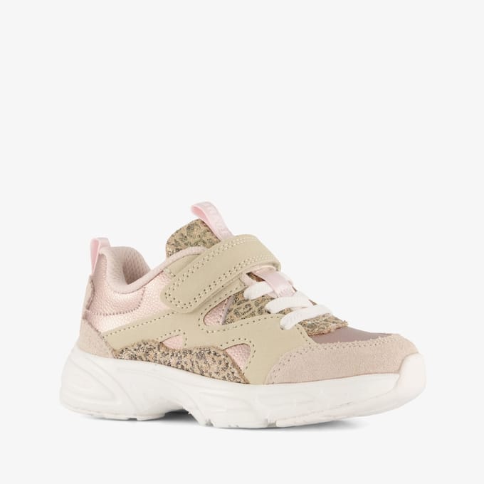 Braqeez leren meisjes sneakers beige panterprint - Maat 29