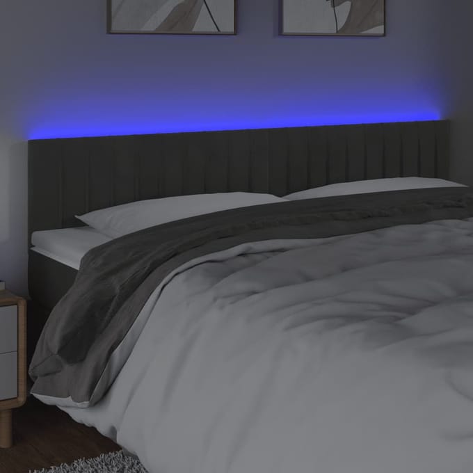 vidaXL - Hoofdbord - LED - 200x5x78/88 - cm - fluweel - donkergrijs