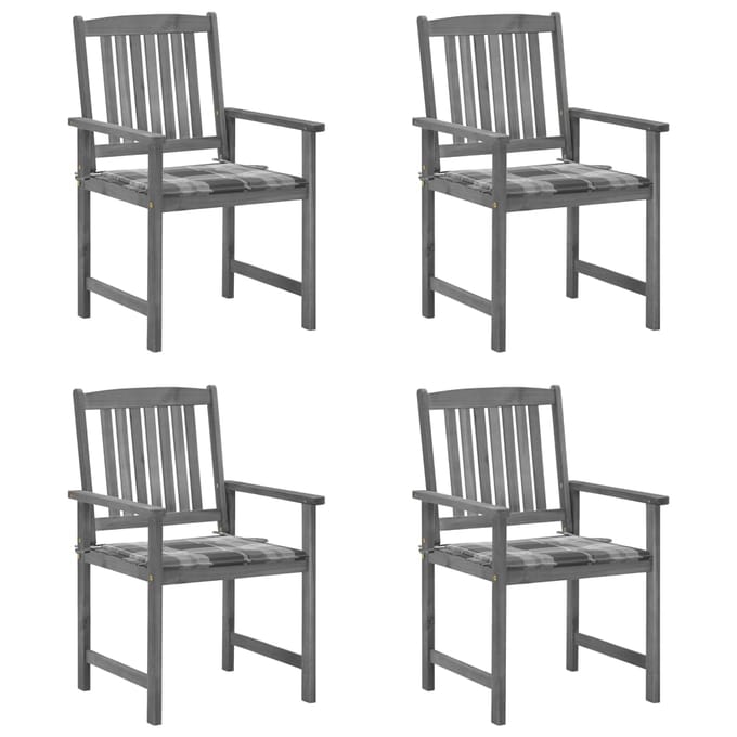vidaXL - Tuinstoelen - 4 - st - met - kussens - massief - acaciahout - grijs