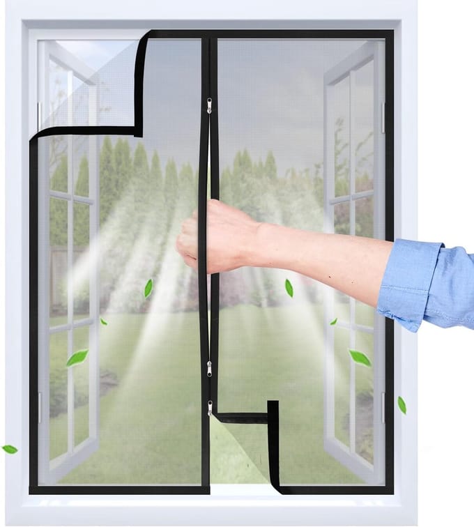 SnelShoppen - Zelfklevend Muggennet met Rits, Zwart, 75 x 120 cm | Translucente Polypropyleen Sluiting, Ademend, Herbruikbaar, Diverse Maten
