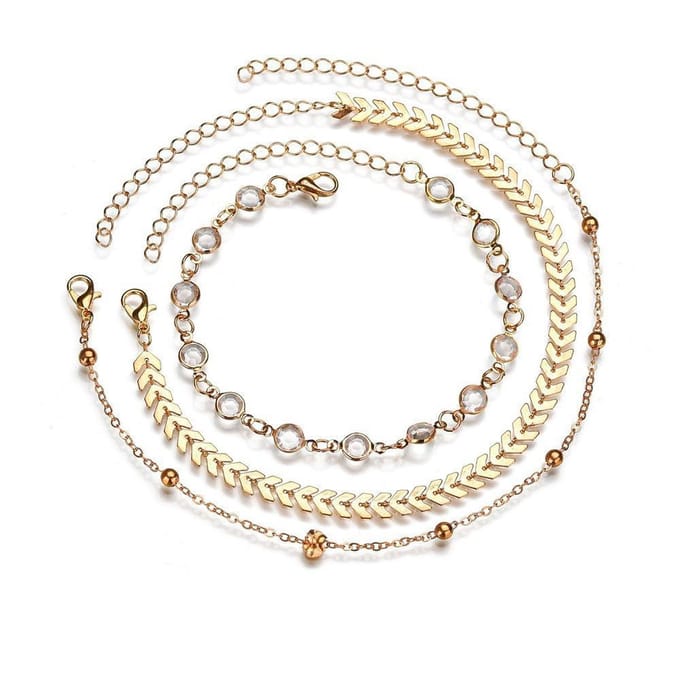 Joboly Multilayer enkelbandje - Dames - Goudkleurig - 19 cm