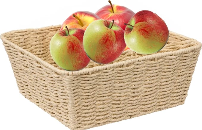 5Five Fruitschaal Quito - netaal/touw - L27 x B27 x H11 cm - beige - vierkant - fruitmand