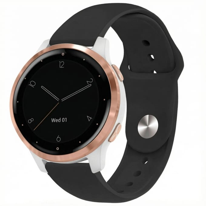 Siliconen Sport bandje - Universeel 18 mm aansluiting - Geschikt voor o.a. Garmin Venu 3S / 2S, Forerunner 265S / 255S, Vivoactive 4S, Huawei Watch GT 4 41 mm, Fossil Gen 6 42 mm - Zwart