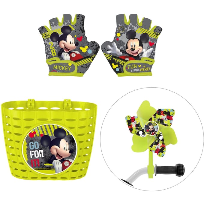 Mickey Mouse fietsset; mand, molen en handschoenen