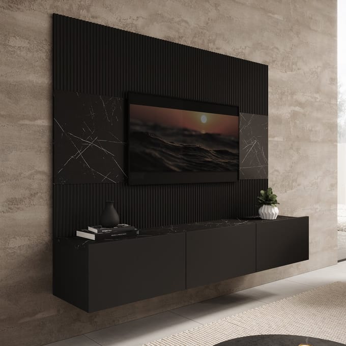 Meubella - TV-Meubel Dominic - Zwart - 180 cm