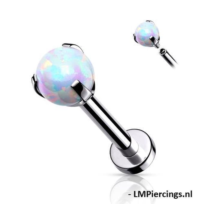 Piercing opal bal - 1.2x8 - zilver - LMPiercings