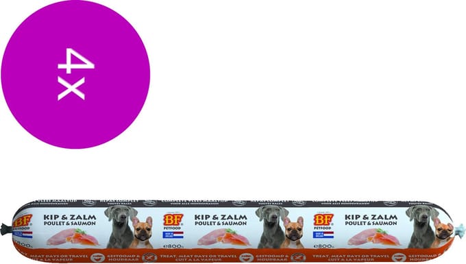 Bf Vleesvoeding Compleet - Hondenvoer - 4 x Kip Zalm 800 g