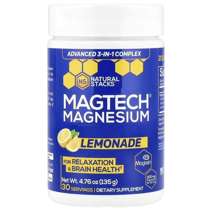 Natural Stacks, MagTech® Magnésium, Limonade, 4,76 oz (135 grammes)