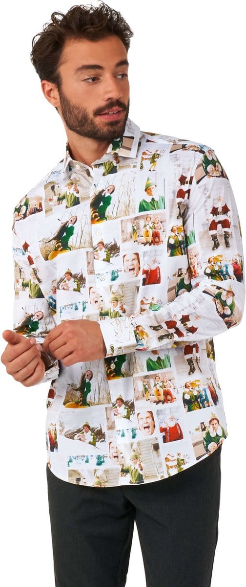 OppoSuits Elf Kerst Shirt - Heren Kerst Overhemd - Kerst Shirt - Wit - Maat: M
