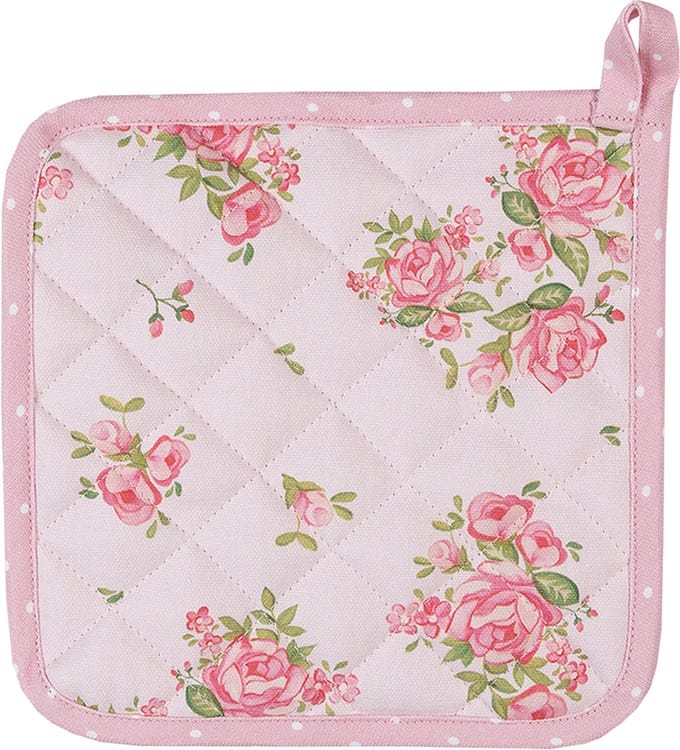 Clayre & Eef Kind Pannenlap 16x16 cm Roze Katoen Vierkant Rozen