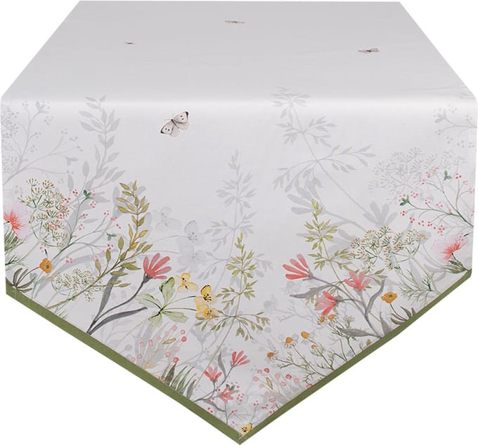 Clayre & Eef Tafelloper 50x160 cm Wit Katoen Bloemen