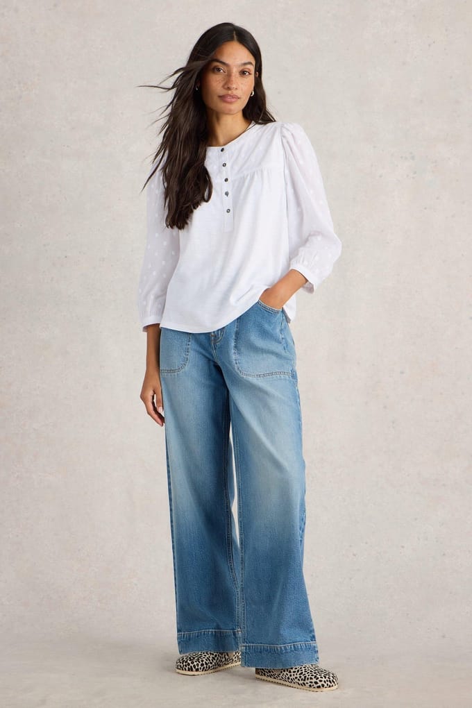 White Stuff Elise Dobby Mix Top Pale Ivory Taglia: 18 | Maglie a manica lunga Outlet | Donna | Bianco