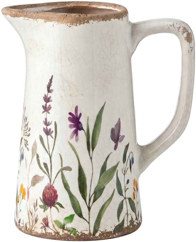 Clayre & Eef Decoratie Kan Beige Keramiek Bloemen