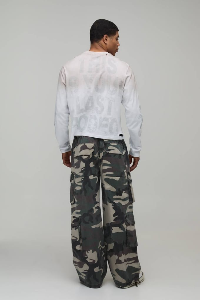 Baggy Broek Met Lage Kruis En Camouflageprint | Size Large