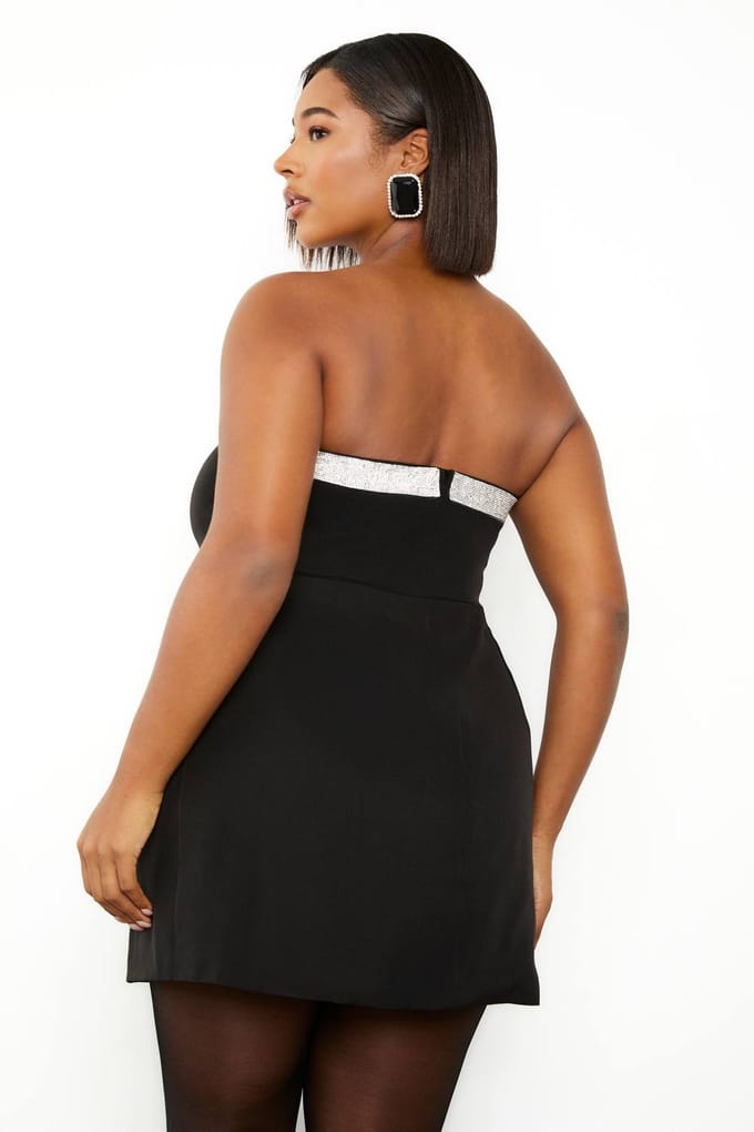 boohoo Dames Plus Diamante Versierde Skater Mini Jurk | Zwart | Maat: 44