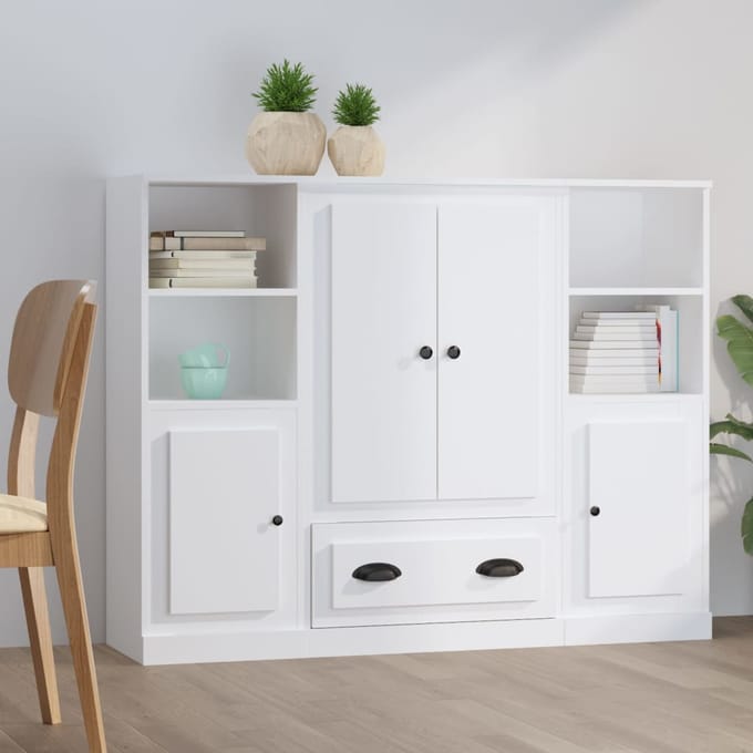 vidaXL - Hoge - kasten - 3 - st - bewerkt - hout - wit
