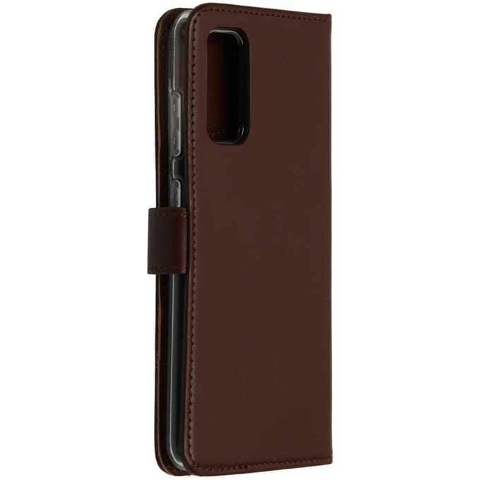 Selencia Hoesje - Geschikt voor Samsung Galaxy S20 - Echt Lederen Bookcase - Bruin