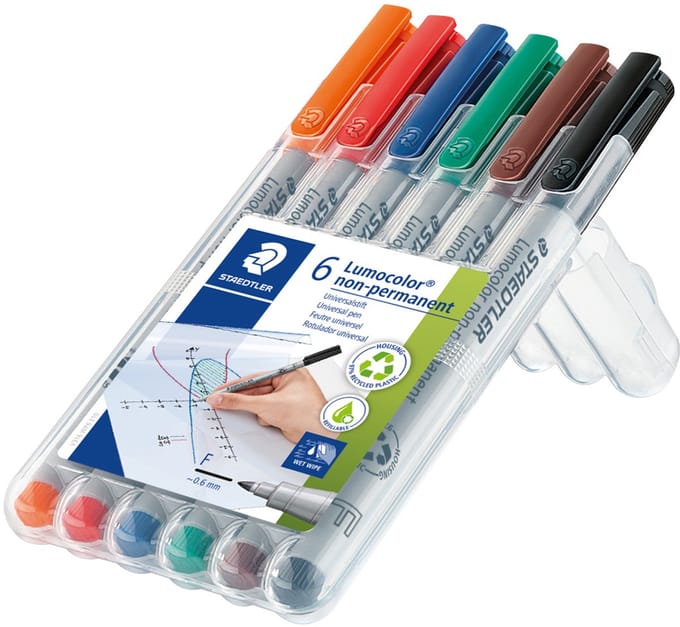 STAEDTLER Lumocolor F non-permanent pen - Box 6 kleuren