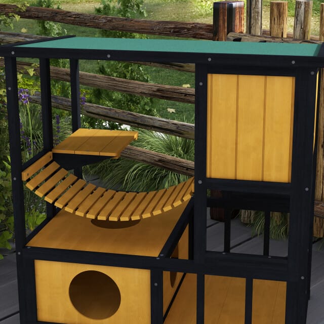 4goodz Kattenhuis 3 laags 85x60x88 cm - Geel + Zwart