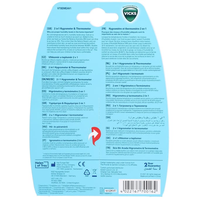 Vicks - Hygrometer en Thermometer - Wit