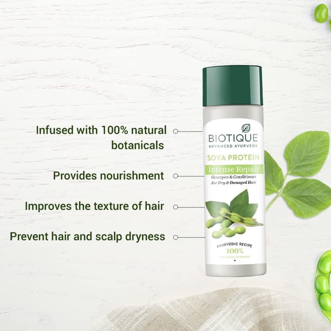 Biotique Soja Eiwit Shampoo & Conditioner 190ml – Herstel Droog Beschadigd Haar, pH-Balance, Gezond Glanzend Haar, Kleurbescherming blue
