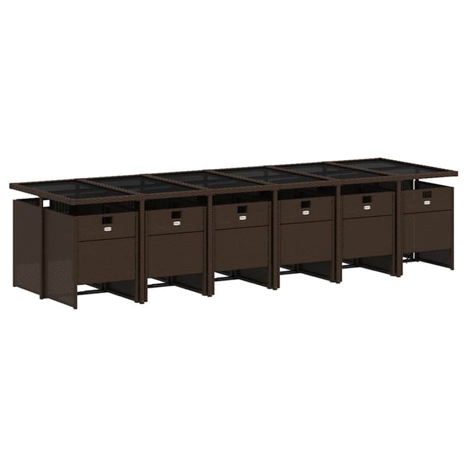 vidaXL - 13-delige - Tuinset - met - kussens - poly - rattan - bruin