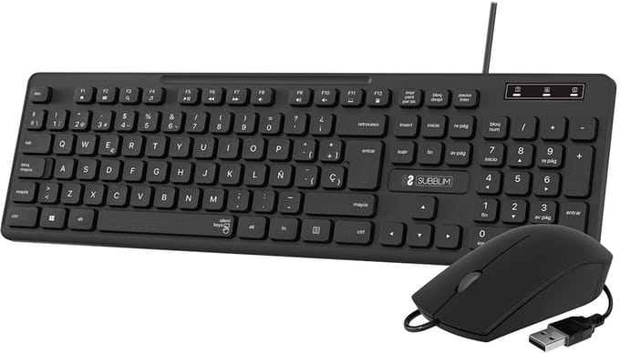Keyboard and Mouse Subblim SLIM Spanish Qwerty Black