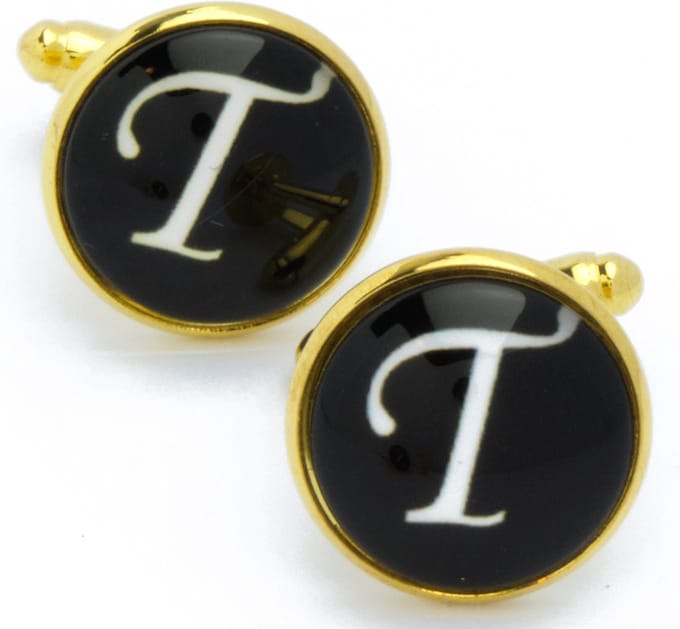 Manchetknopen - Letters Initialen Letter T Goud Zwart