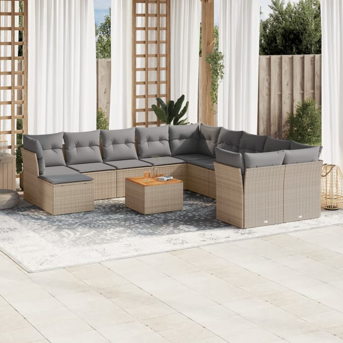 vidaXL - 12-delige - Loungeset - met - kussens - poly - rattan - beige