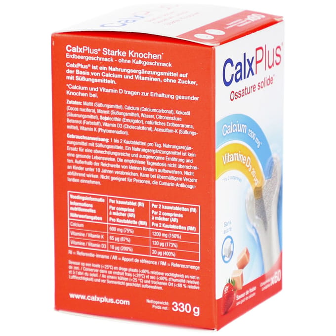 CalxPlus Aardbei | Calcium Botten – Vitamine D en K 60 Kauwtabletten
