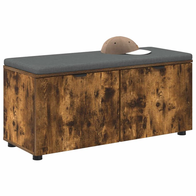 vidaXL - Hallenbank - met - kussen - met - plank - Gerookte - Eik - 100 - x - 38 - x - 46 - cm