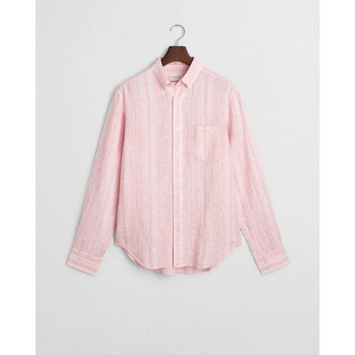 Gant Overhemd Linnen Multi Stripe Button-Down Geranium Pink / male