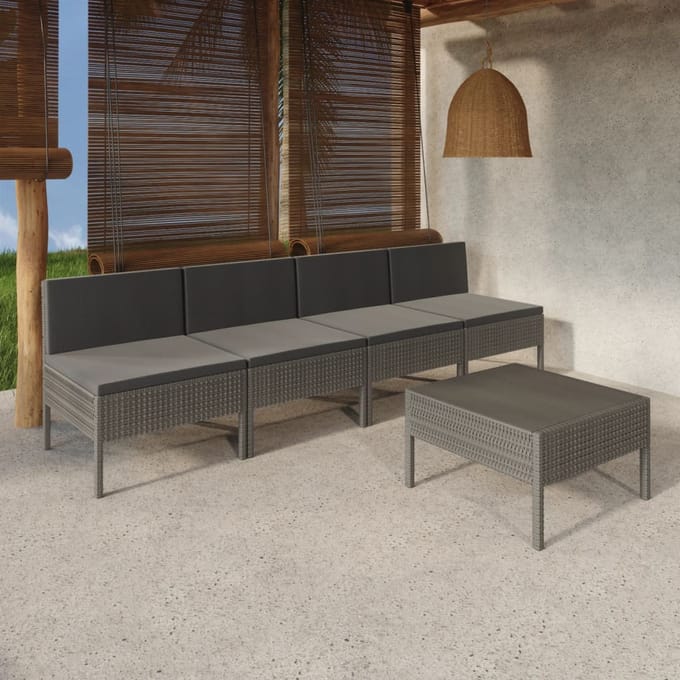 vidaXL - 5-delige - Loungeset - met - kussens - poly - rattan - grijs