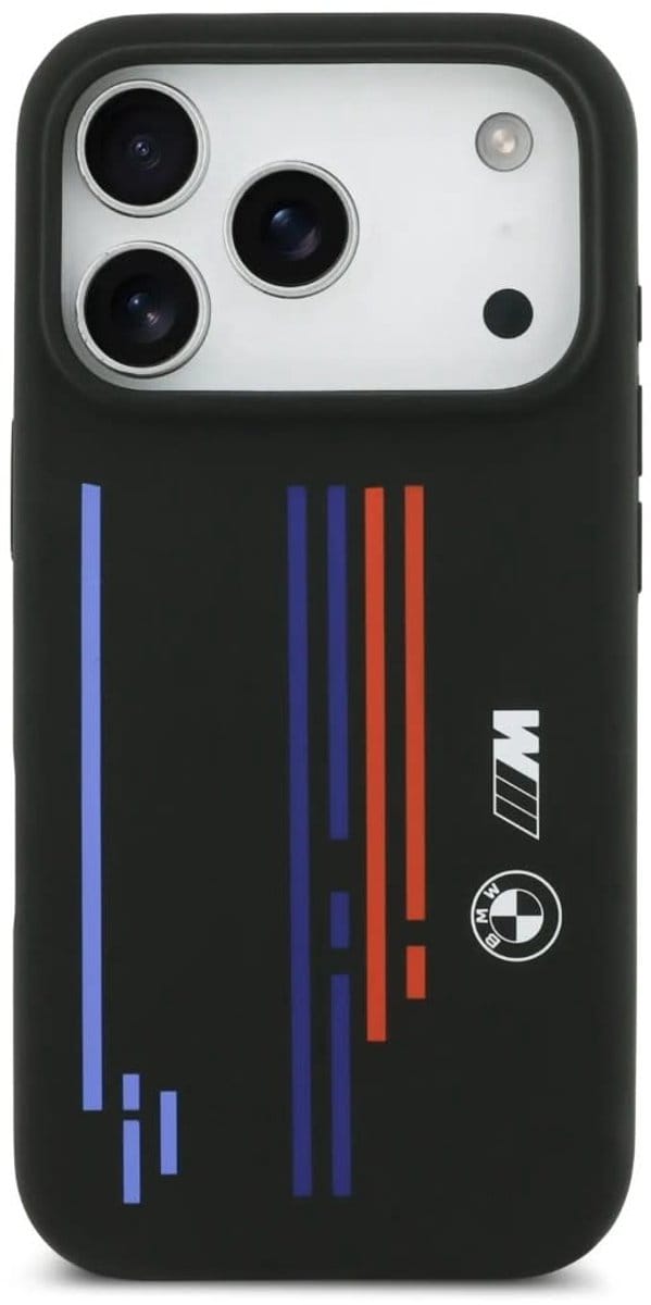 BMW Back Cover - iPhone 17 Pro - Zwart - MagSafe - Liquid Silicone Case met Multi-Tricolor