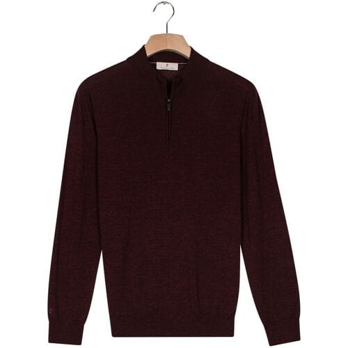 Thomas Maine Trui Half Zip Single Knit Merino Wool Bordeaux / male