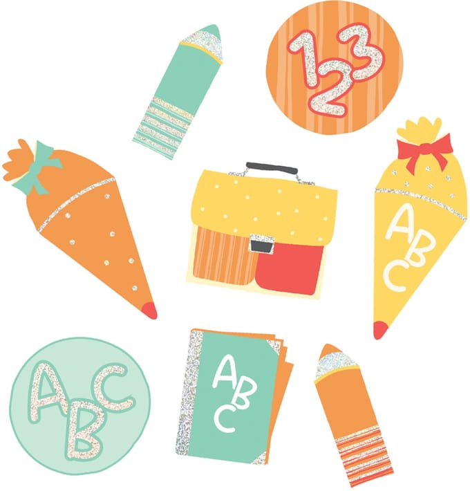 Decoratie mix 'Eerste schooldag', met glittereffect, 60 stuks