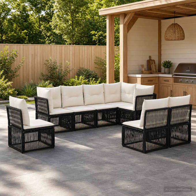vidaXL - Tuinbank - Set - 8 - st - Zwart - poly - rattan