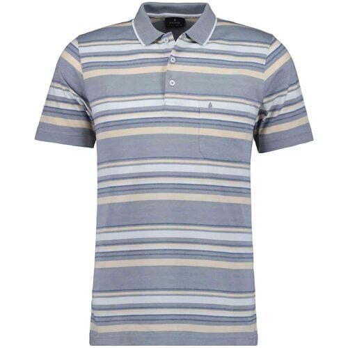 Ragman Polo Soft Knit Multi Stripe Silver Grey-Beige / male