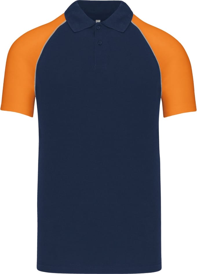 Herenpolo 'Baseball' korte mouwen Navy/Orange - M
