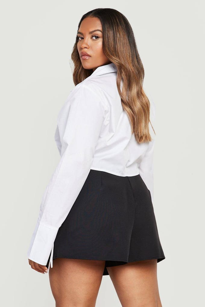 boohoo Dames Plus Geweven Getailleerde Geplooide Skort | Zwart | Maat: 48