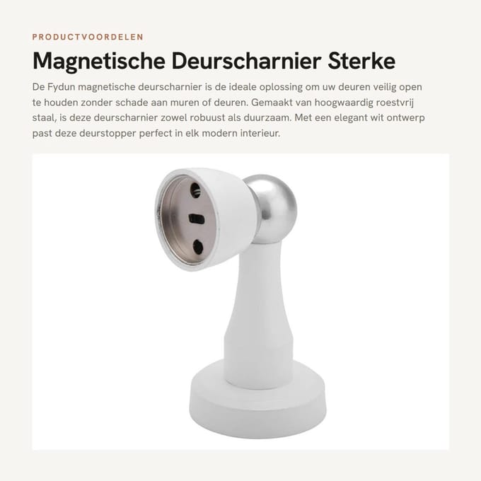 Dailygoods- Deurstoppers - Magnetische Deurstopper - Roestvrij Stalen Beugel - Voorkomt Dichtslaan - 4.7 x 8.5 cm - Wit - Deurbuffer