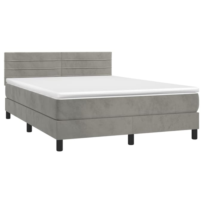 vidaXL - Boxspring - met - matras - en - LED - fluweel - lichtgrijs - 140x190 - cm