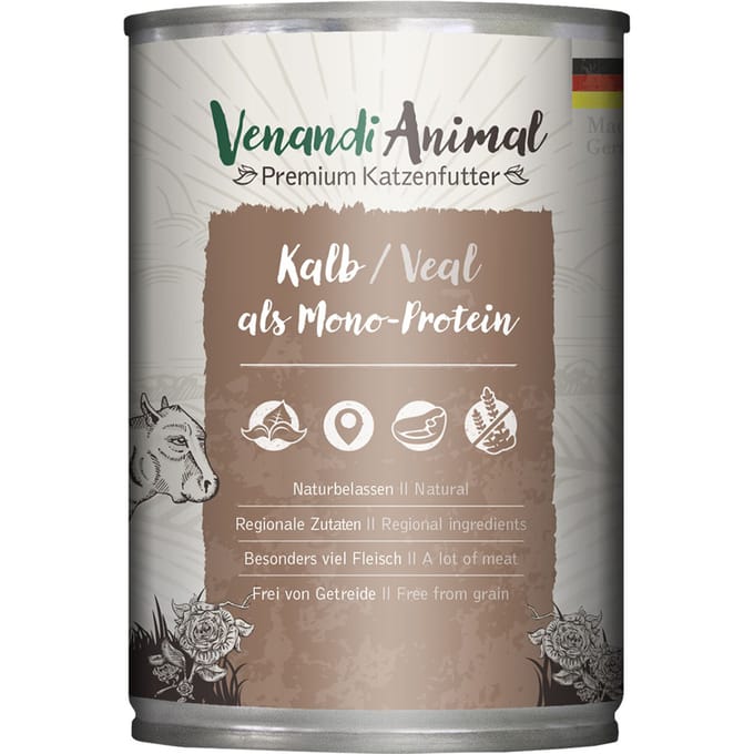 6x400g Venandi Animal Monoprotein Kalf kattenvoer nat