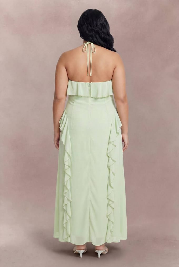 boohoo Dames Plus Halter Ruches Maxi Jurk | Verstandig | Maat: 44