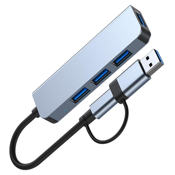 Type C naar USB-hub 4-in-1 dockingstation USB3.0 5 Gbps en 3 USB2.0 4 poorten Ultraslanke USB-splitter zilver