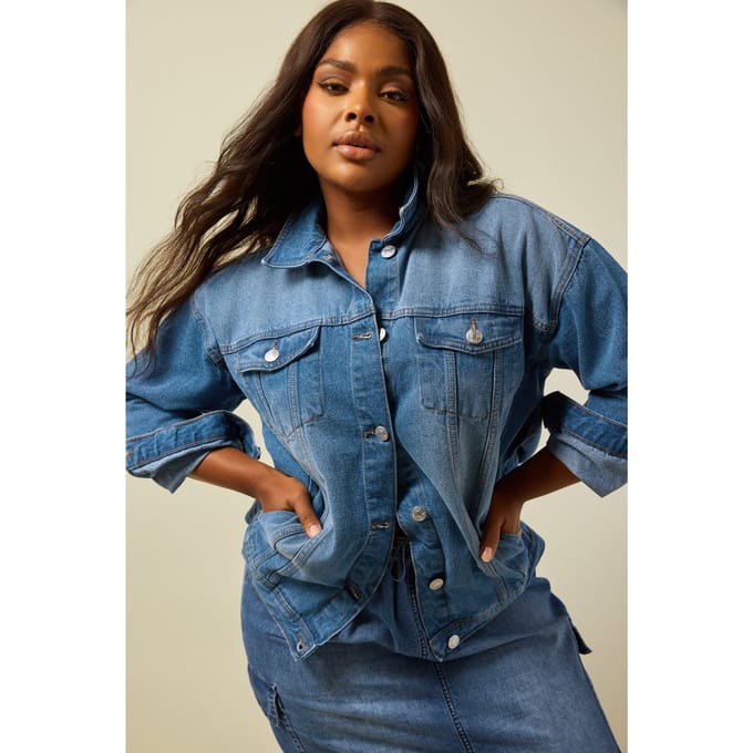 Yours Oversized Denim Jacket In Blauwe Wassing Size 44