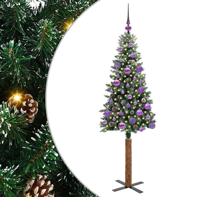 vidaXL - Slanke - Kerstboom - Groen - 150 - cm - PVC - en - massief - dennenhout